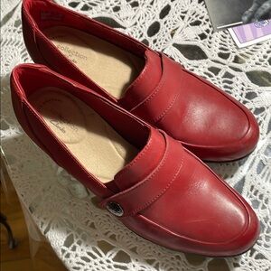 Clarks Red Loafers with Smooth Leather Finish